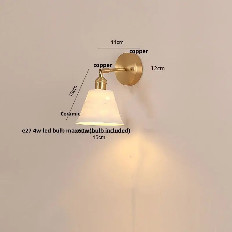 Gold ruffled glass wall light fixture bedroom pull chain lamp
