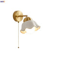 Gold ruffled glass wall light fixture bedroom pull chain lamp