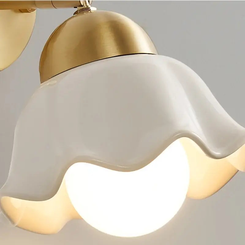 Gold ruffled glass wall light fixture bedroom pull chain lamp