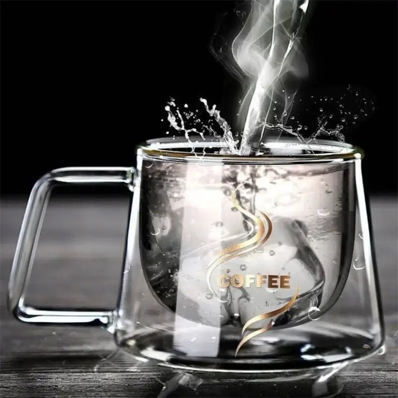 Gold swirl glass double wall coffee mug kitchen espresso cup