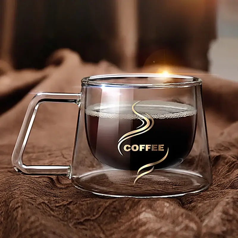 Gold swirl glass double wall coffee mug kitchen espresso cup