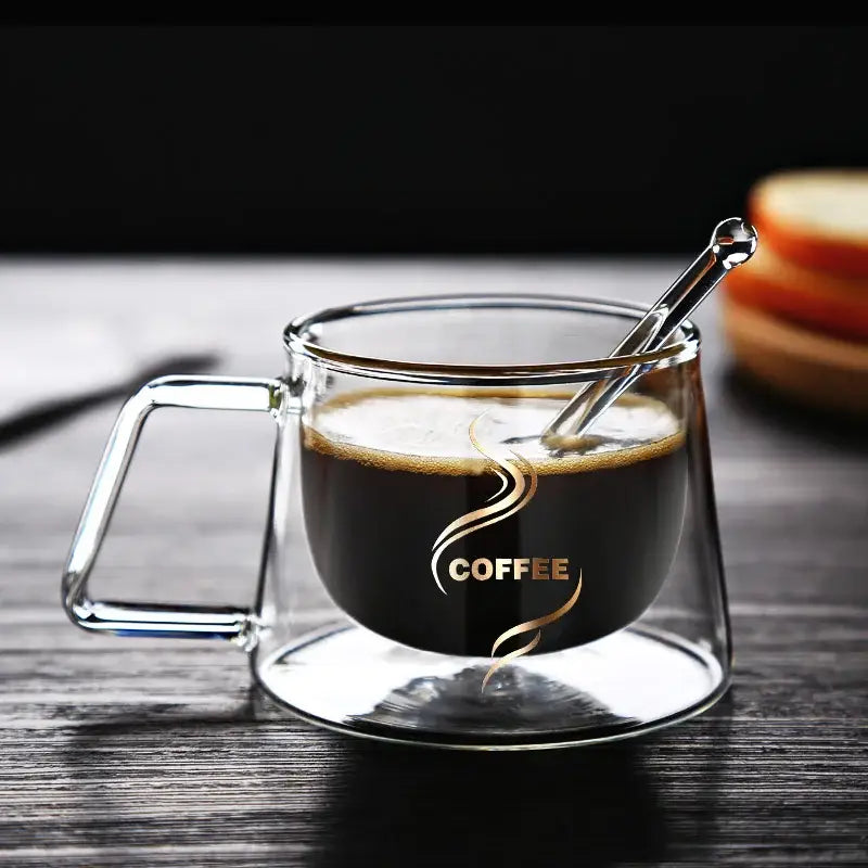 Gold swirl glass double wall coffee mug kitchen espresso cup