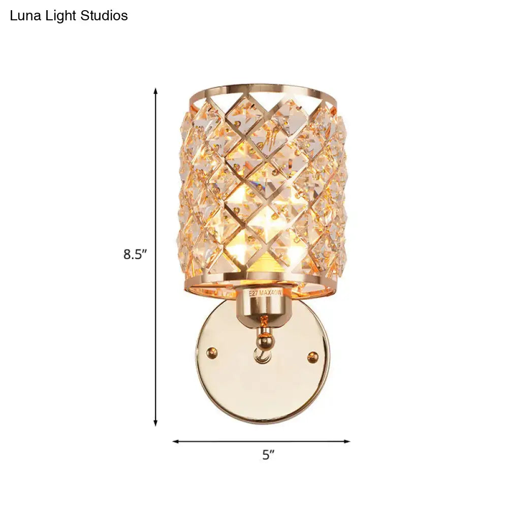 Gold trellis crystal wall light for living room direct wired electric