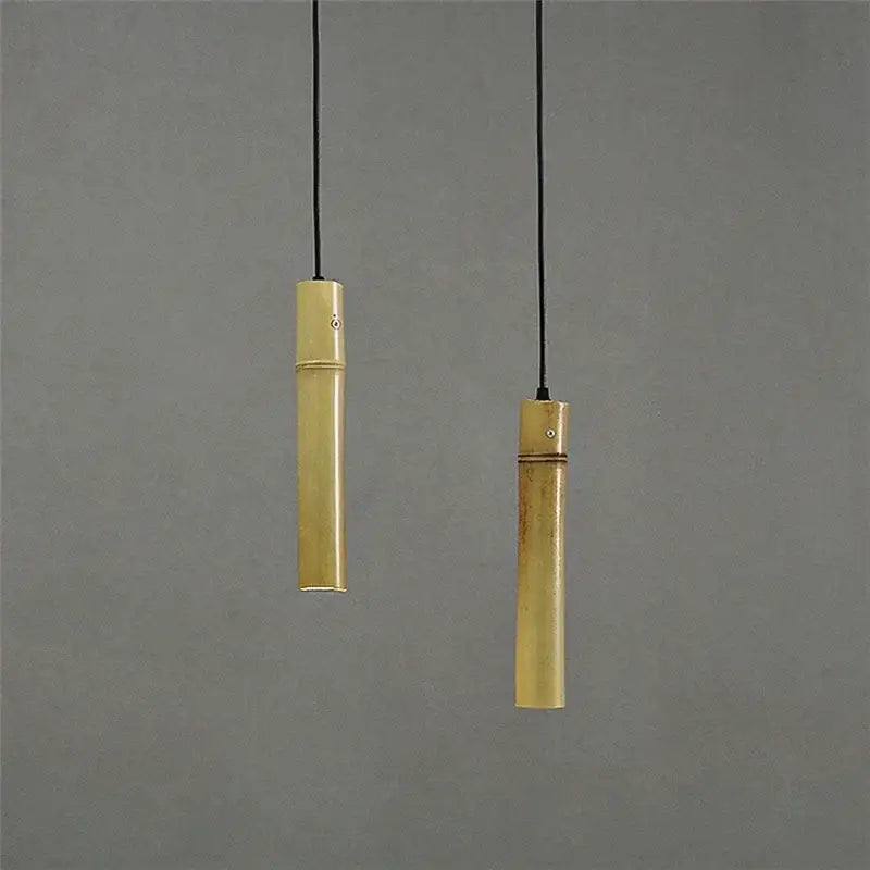 Golden bamboo tube pendant lights – dining room adjustable wire