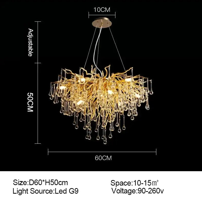 Golden branch crystal chandelier – living room luxury lighting