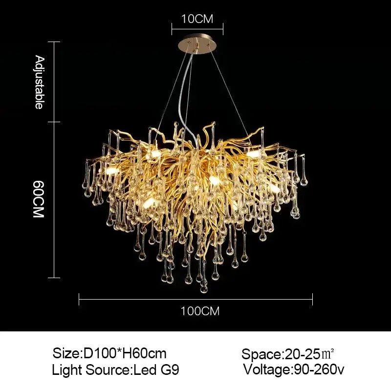 Golden branch crystal chandelier – living room luxury lighting