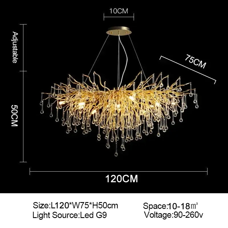 Golden branch crystal chandelier – living room luxury lighting
