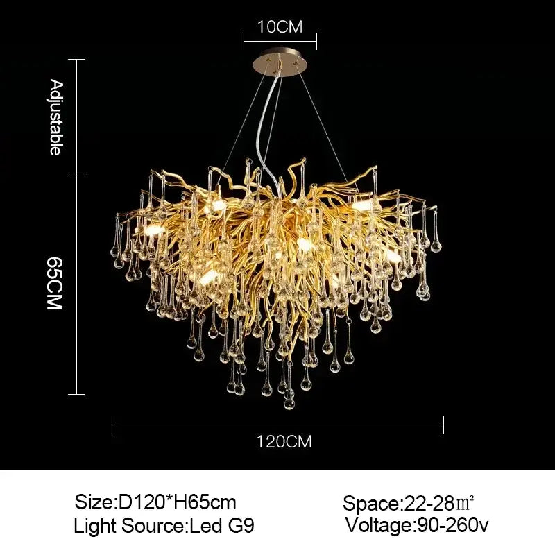 Golden branch crystal chandelier – living room luxury lighting