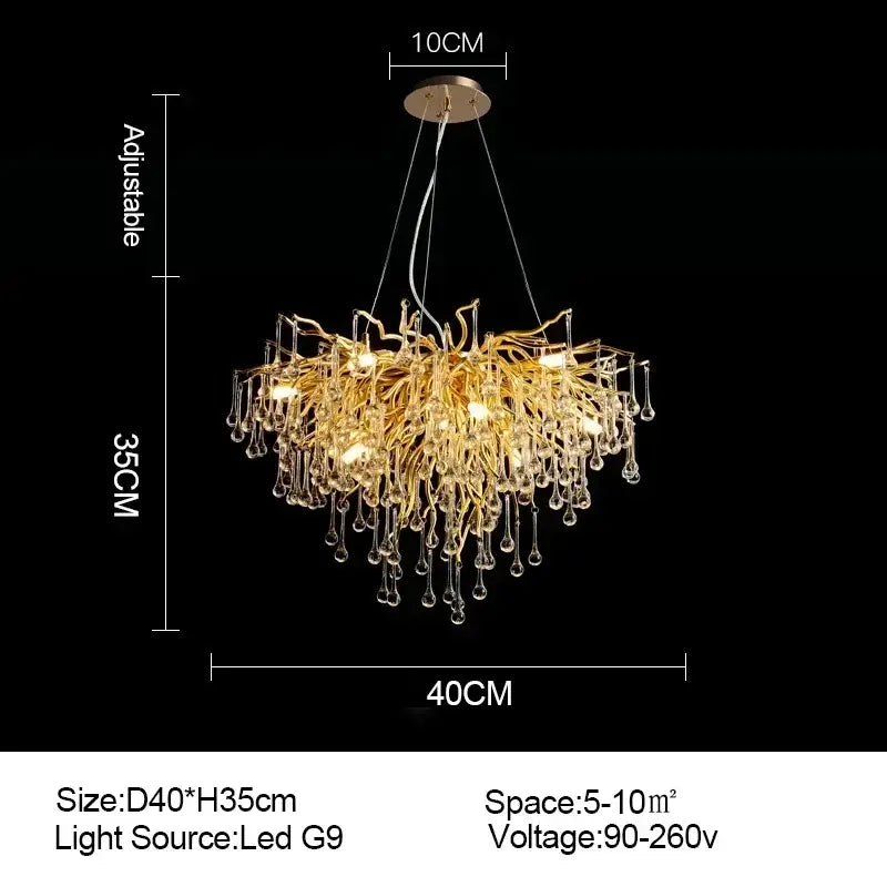 Golden branch crystal chandelier – living room luxury lighting