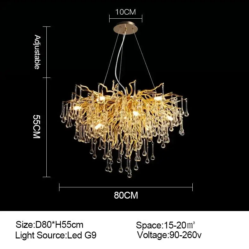 Golden branch crystal chandelier – living room luxury lighting