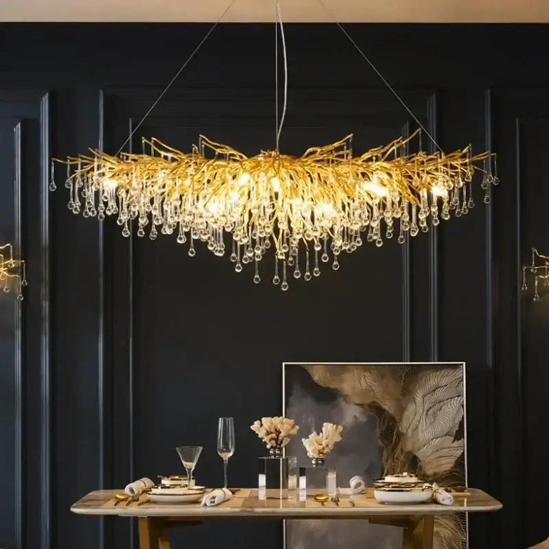 Golden branch crystal chandelier – living room luxury lighting