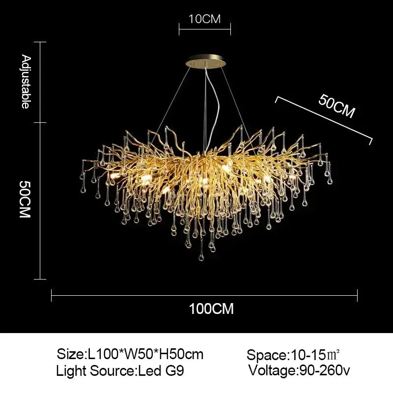 Golden branch crystal chandelier – living room luxury lighting