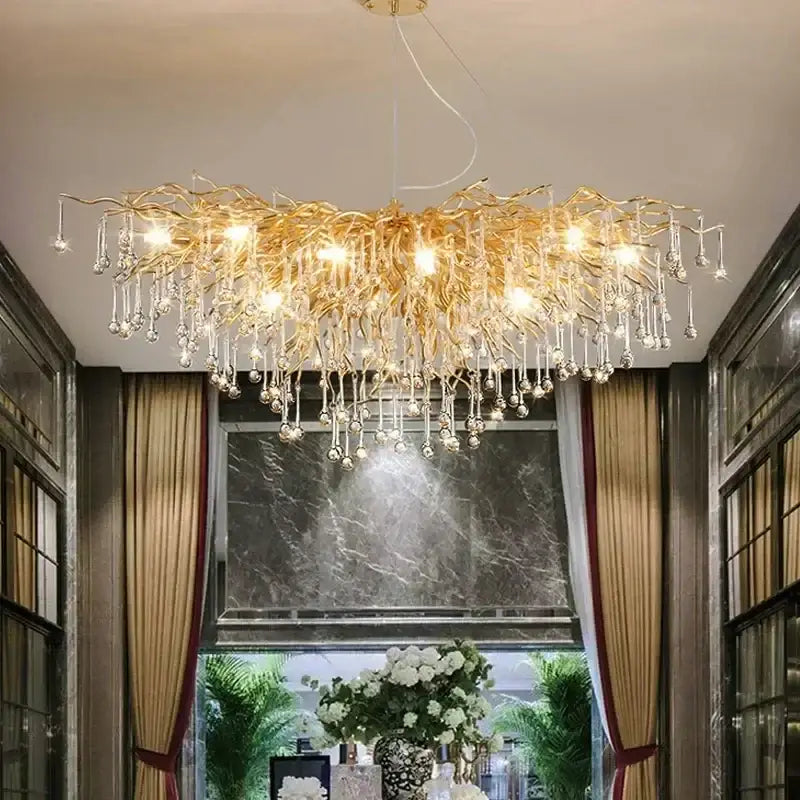 Golden branch crystal chandelier – living room luxury lighting