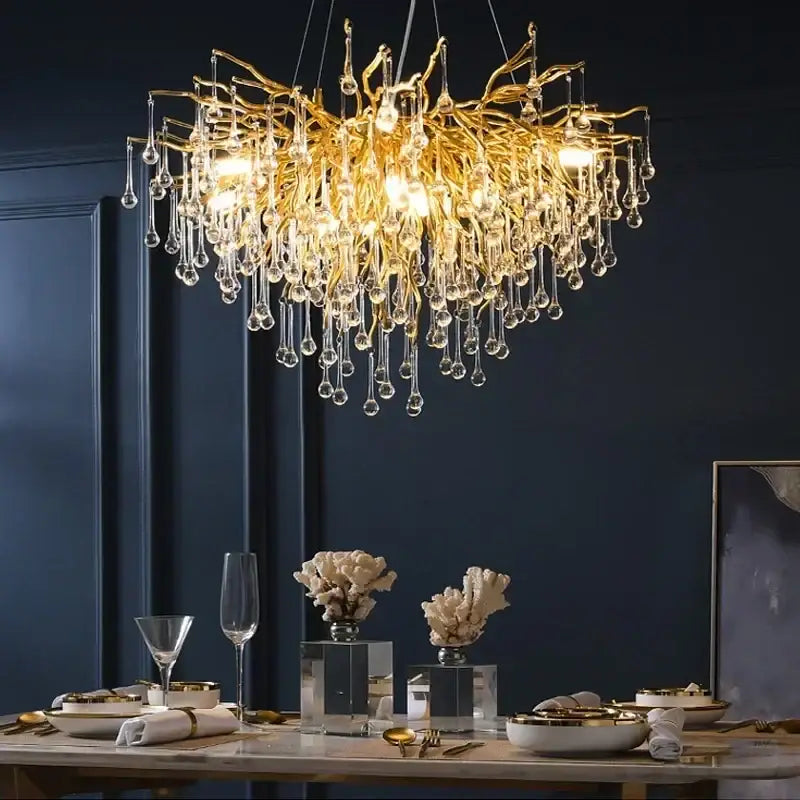 Golden branch crystal chandelier – living room luxury lighting