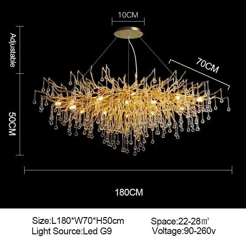 Golden branch crystal chandelier – living room luxury lighting