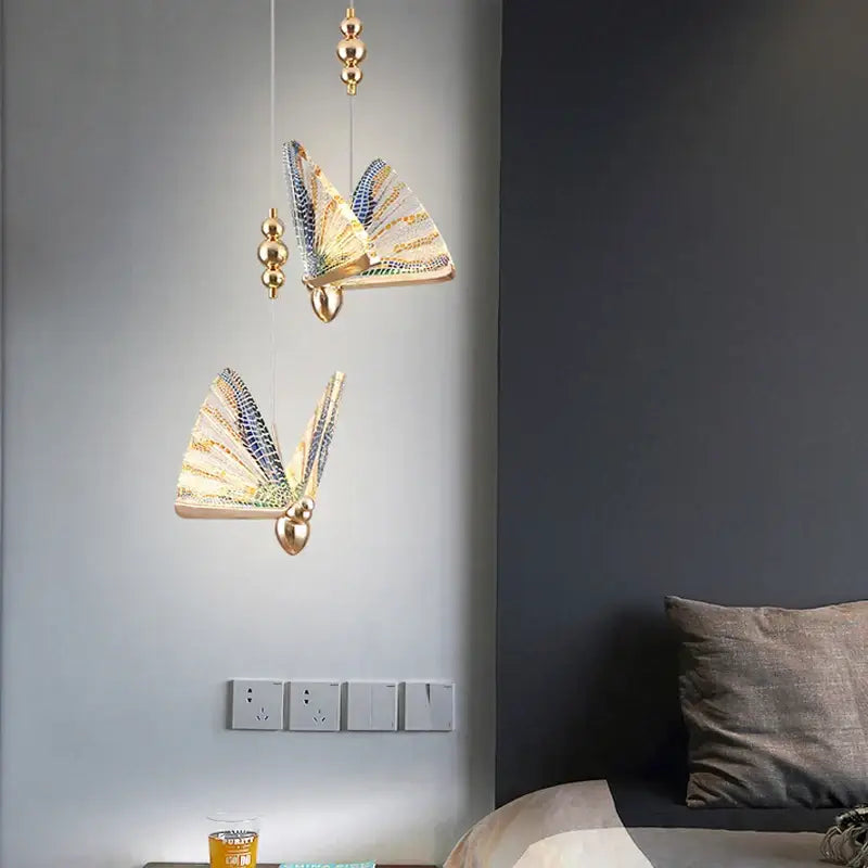 Golden butterfly led pendant light for bedroom and dining room