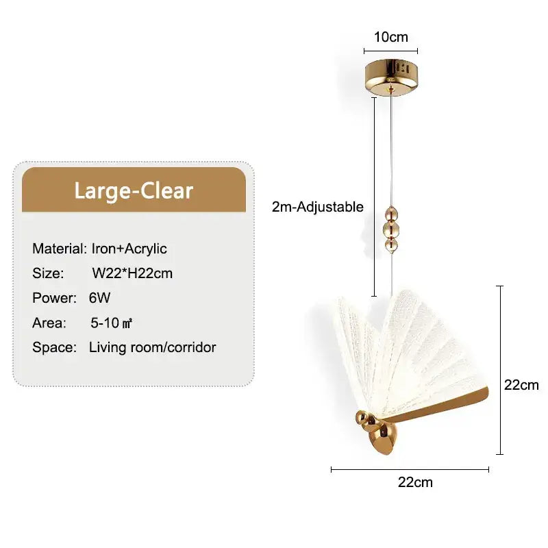 Golden butterfly led pendant light for bedroom and dining room