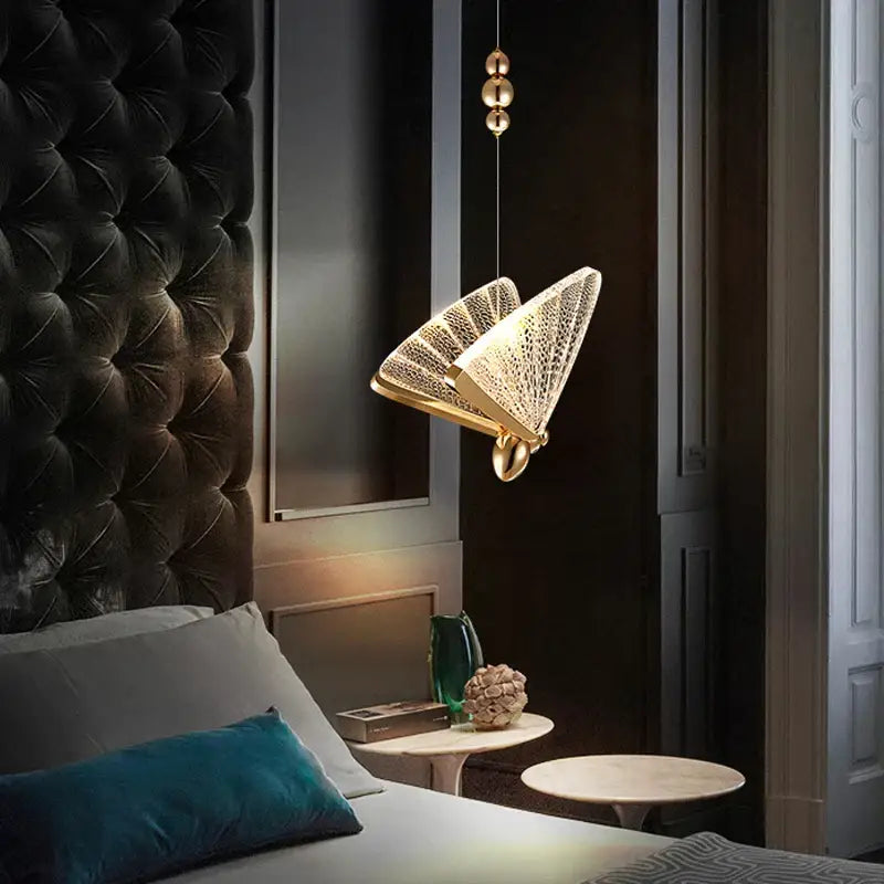 Golden butterfly led pendant light for bedroom and dining room