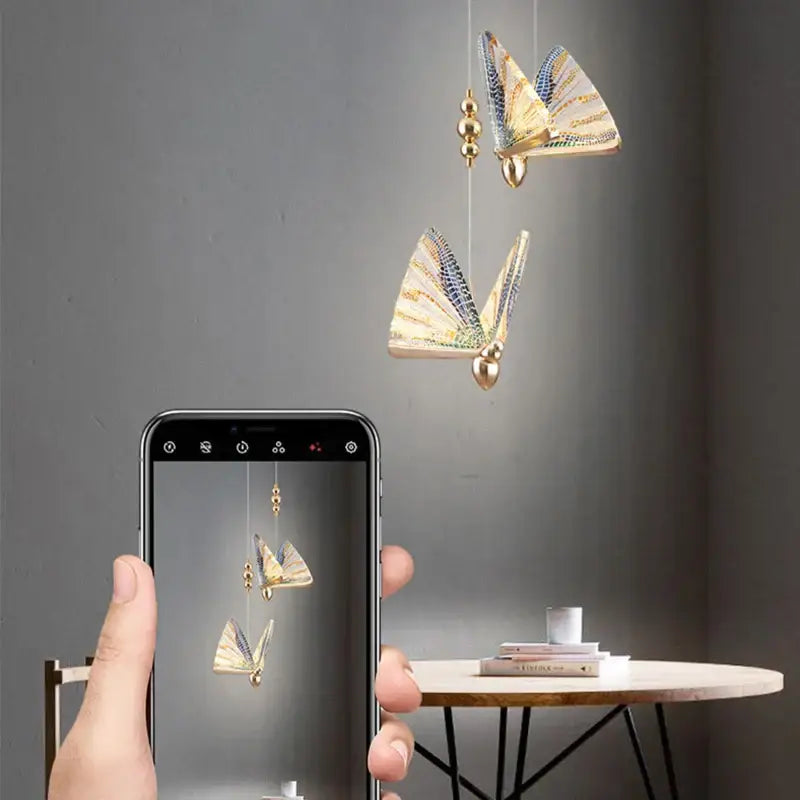 Golden butterfly led pendant light for bedroom and dining room