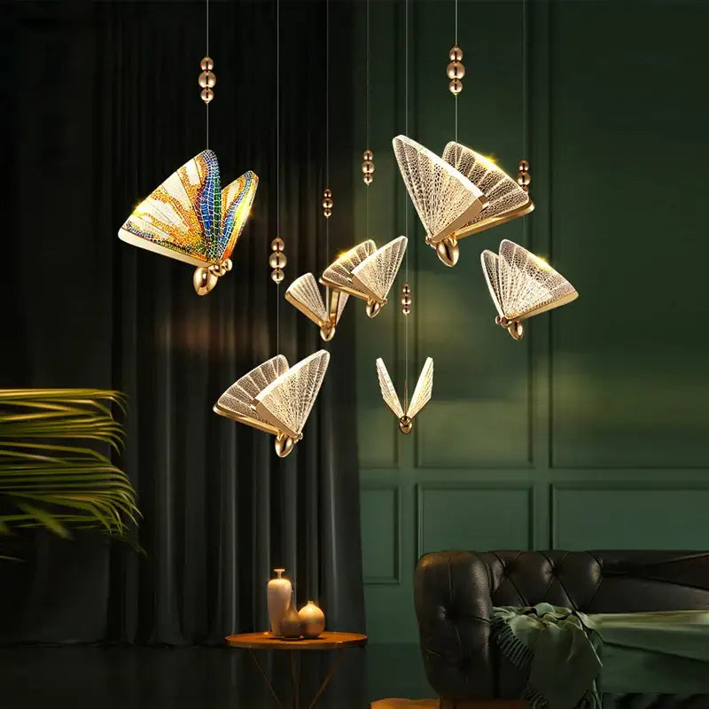 Golden butterfly led pendant light for bedroom and dining room