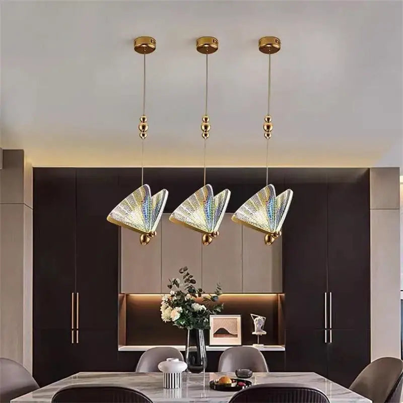 Golden butterfly led pendant light for bedroom and dining room