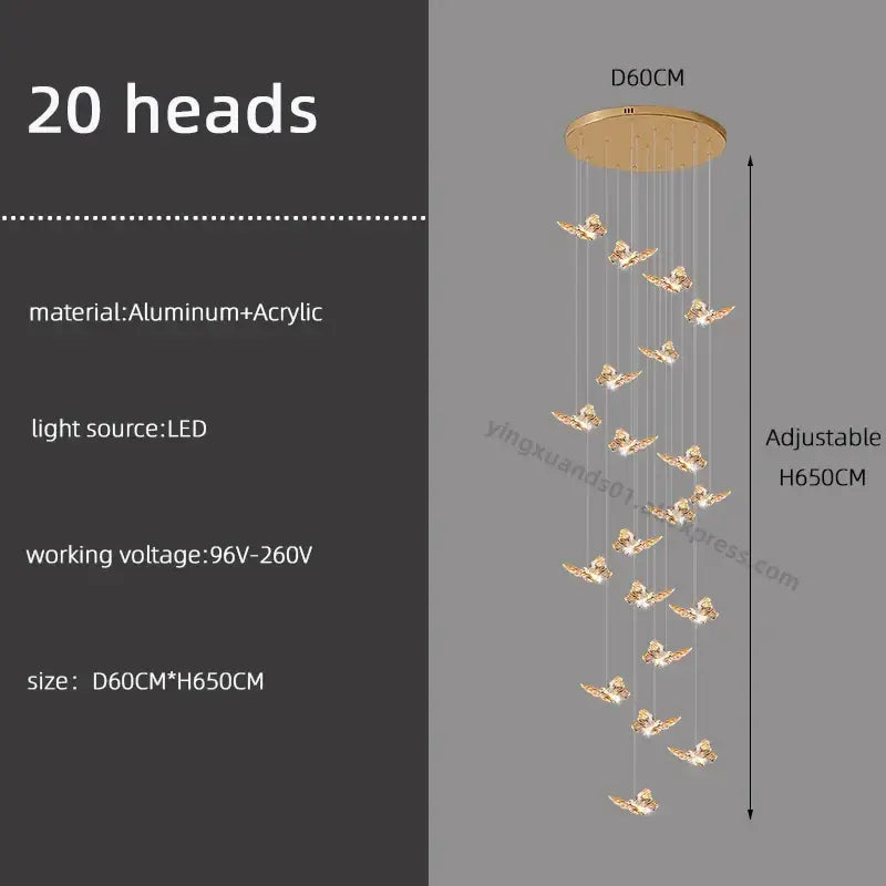 Golden butterfly pendant light butterfly chandelier staircase living room