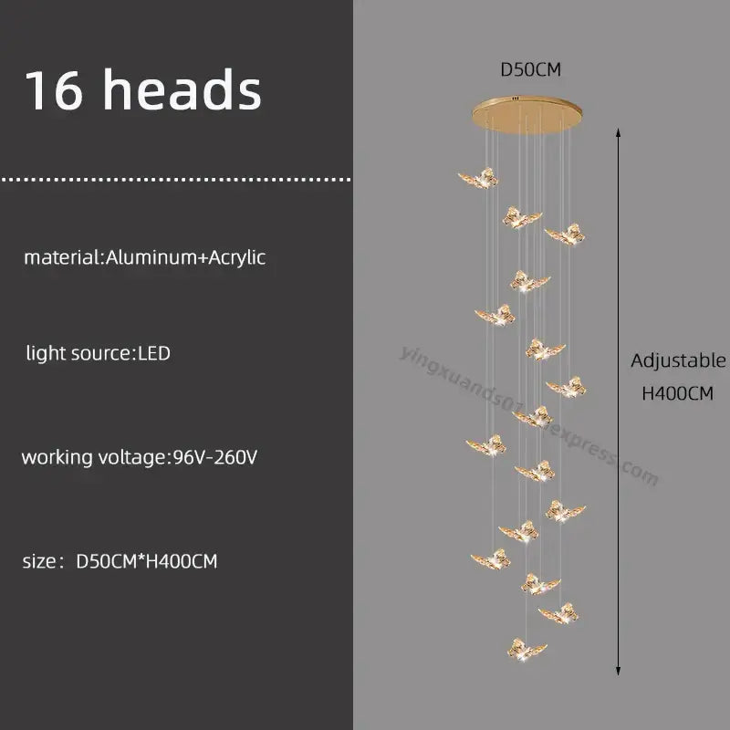 Golden butterfly pendant light butterfly chandelier staircase living room