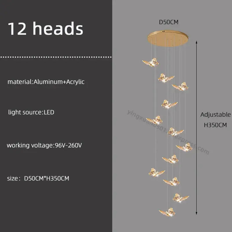 Golden butterfly pendant light butterfly chandelier staircase living room