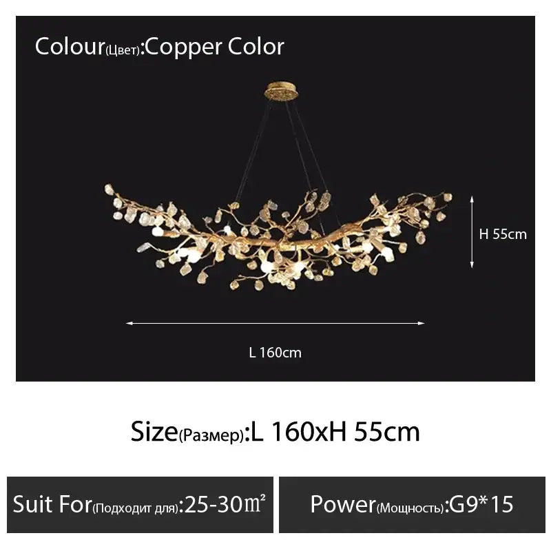 Golden crystal branch ceiling chandelier – dining room light fixture