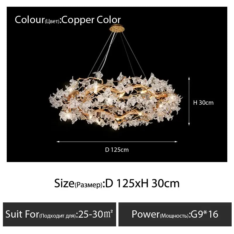 Golden crystal branch ceiling chandelier – dining room light fixture