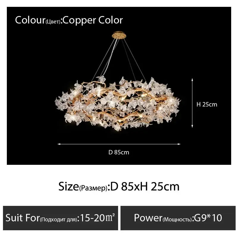 Golden crystal branch ceiling chandelier – dining room light fixture