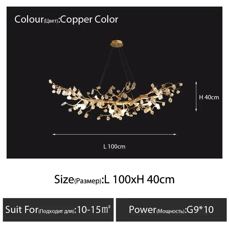 Golden crystal branch ceiling chandelier – dining room light fixture