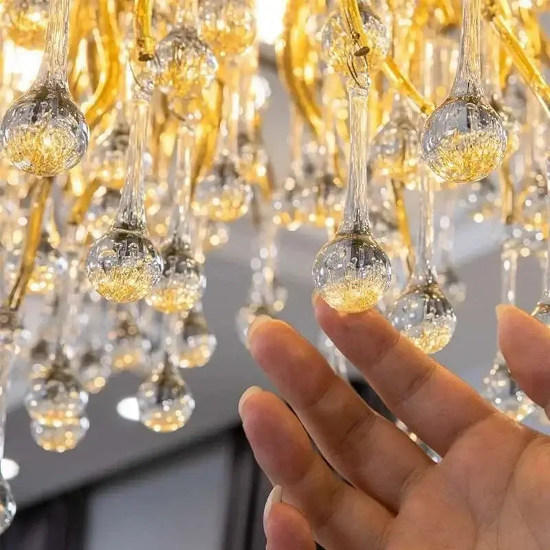 Golden crystal branch chandelier led living room ceiling light