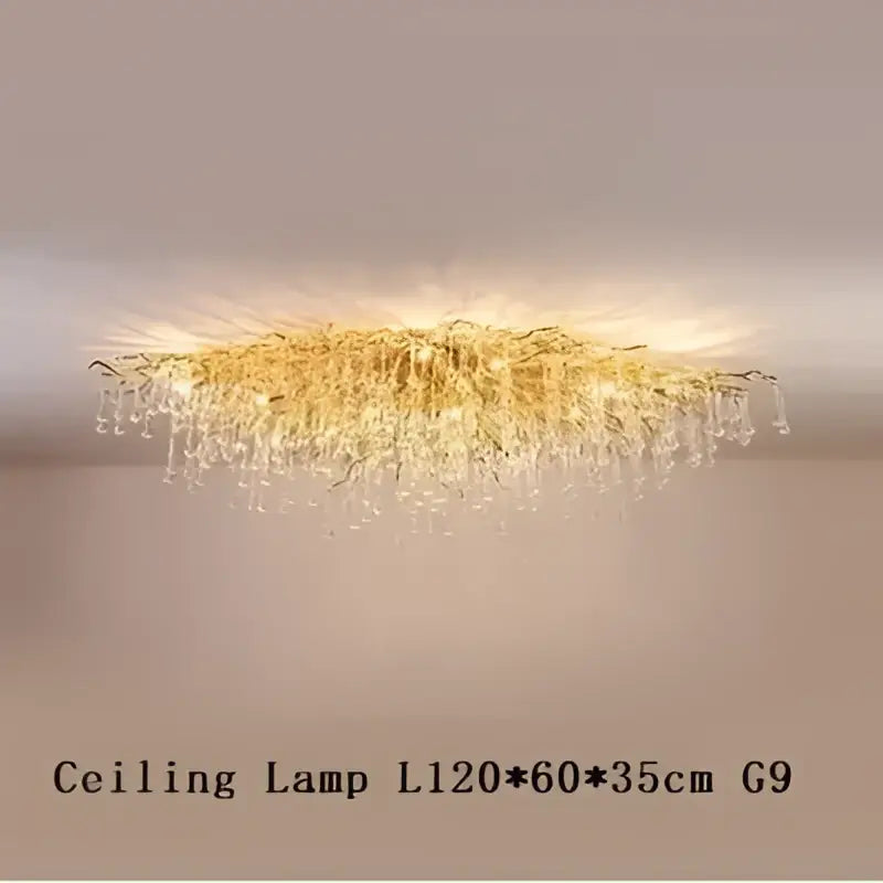 Golden crystal branch chandelier led living room ceiling light
