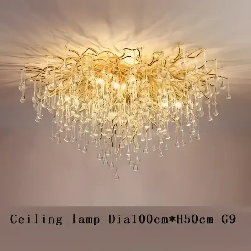 Golden crystal branch chandelier led living room ceiling light