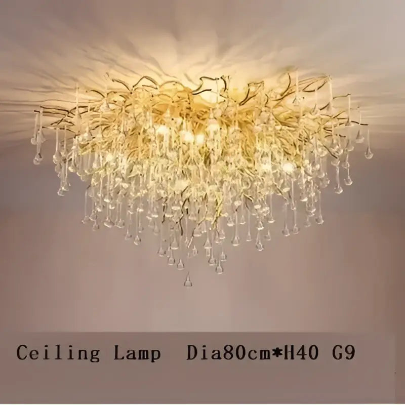 Golden crystal branch chandelier led living room ceiling light