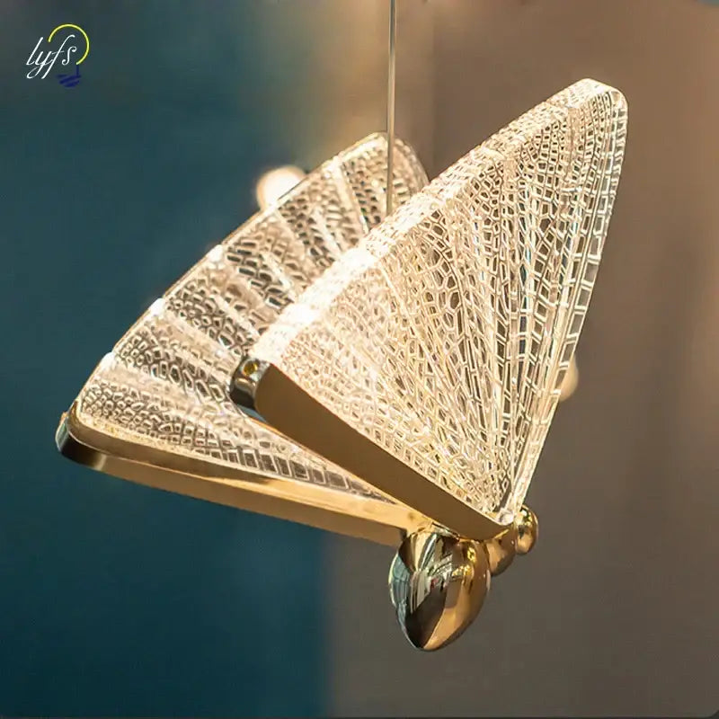 Golden iridescent butterfly pendant light for living room