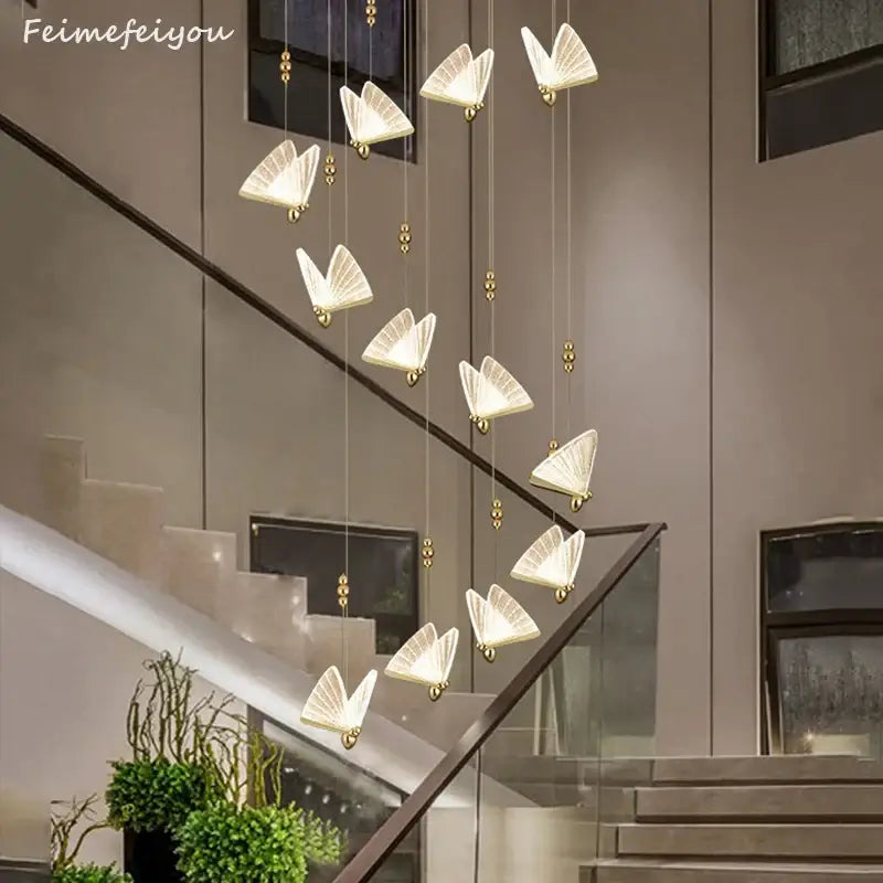 Golden iridescent butterfly pendant light for living room