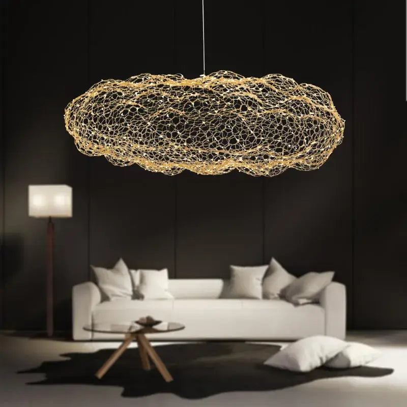 Golden mesh cloud pendant light bedroom warm led decorbites cloud light