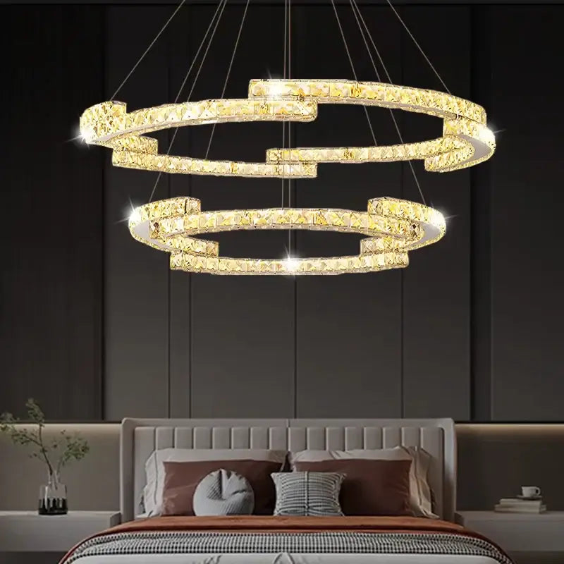 Golden spiral circular crystal pendant light for living room