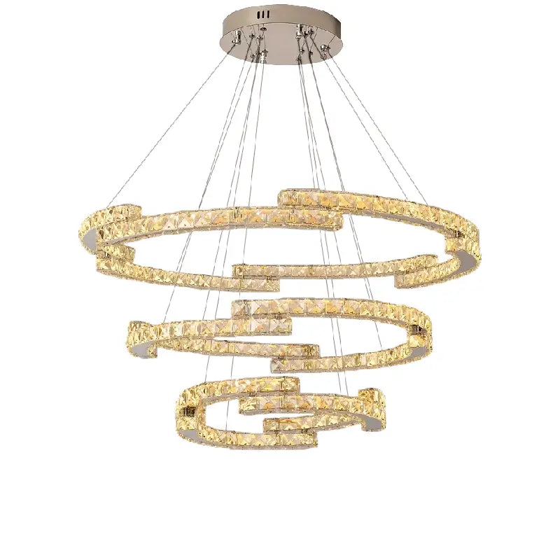 Golden spiral circular crystal pendant light for living room