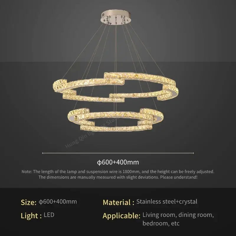 Golden spiral circular crystal pendant light for living room