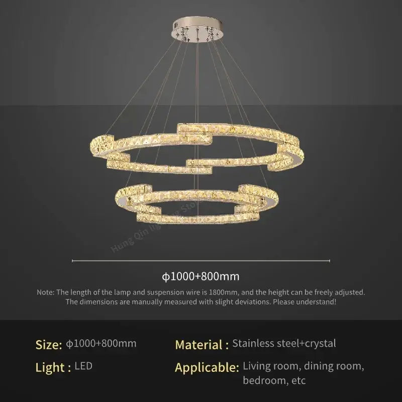 Golden spiral circular crystal pendant light for living room