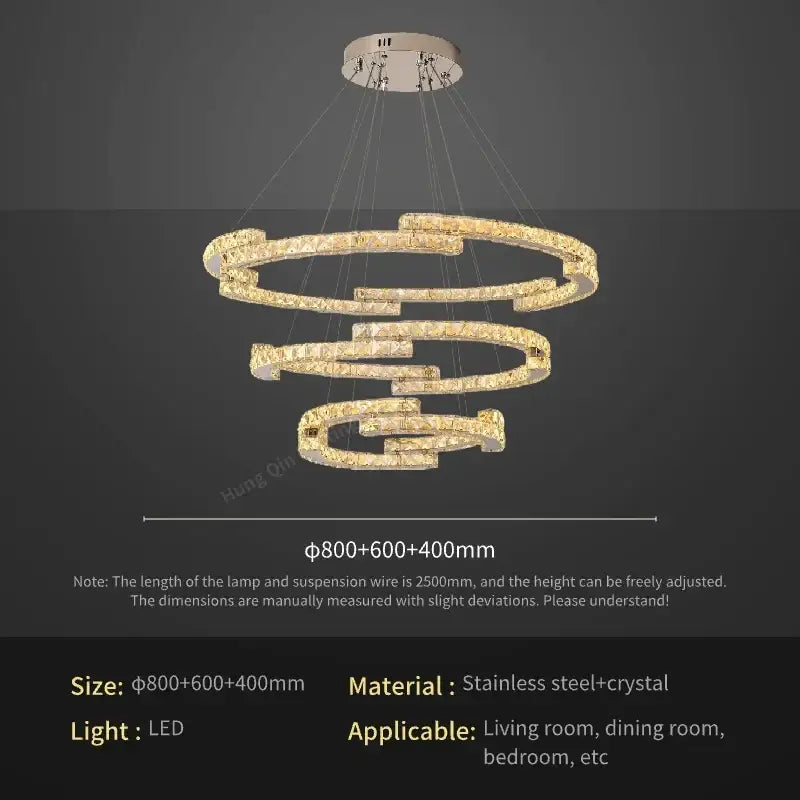 Golden spiral circular crystal pendant light for living room