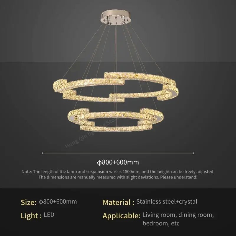 Golden spiral circular crystal pendant light for living room