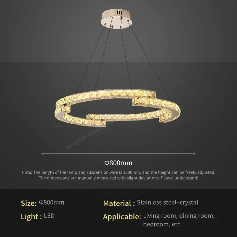 Golden spiral circular crystal pendant light for living room