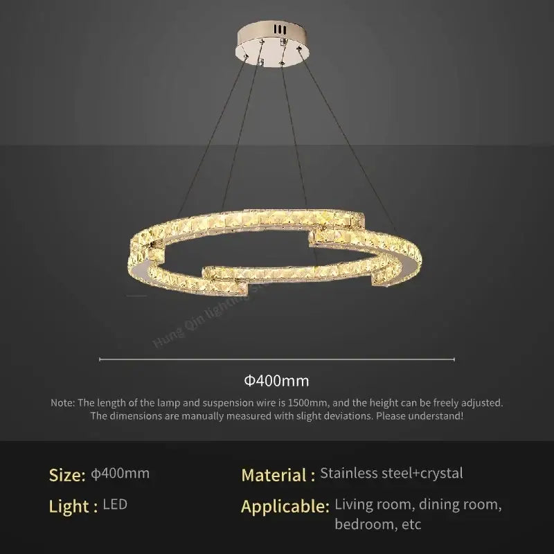 Golden spiral circular crystal pendant light for living room