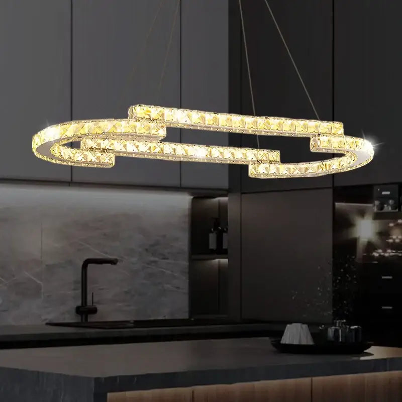 Golden spiral circular crystal pendant light for living room