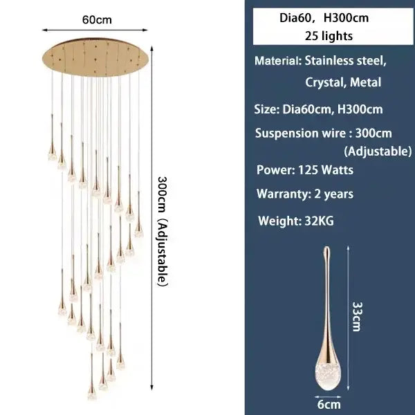 Golden teardrop crystal bubble ball pendant lights dining room decor