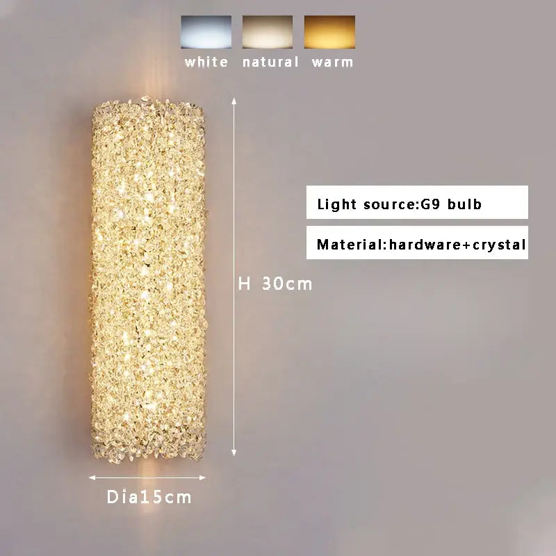 Golden textured glass wall lamp with crystal beads living room